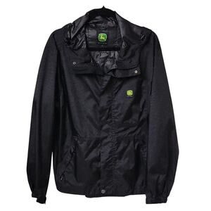 John Deere Black Nylon Raincoat Mens Size Medium